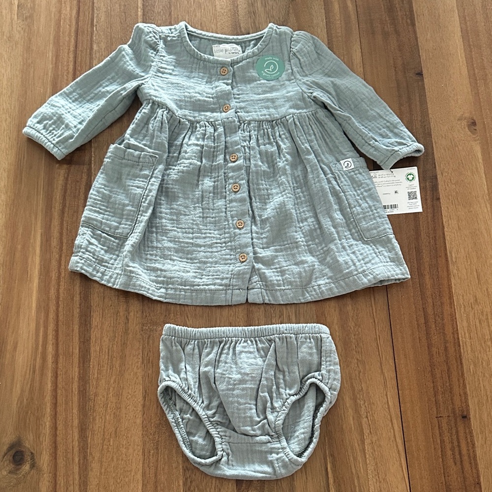 Little Planet by Carters Organic Green Baby Dress with Bloomers - 6m